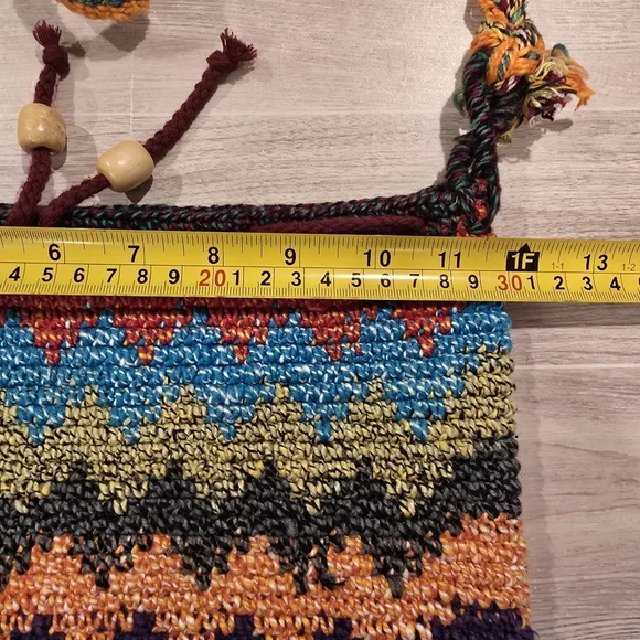 Crochet Bag Colorful Drawstring Bucket Hippie Boho Festival Travel Handmade Knit - Picture 7 of 9